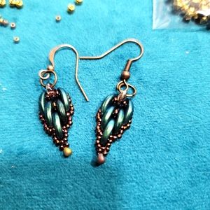 Hand Beaded Czech Leaf Earrings
